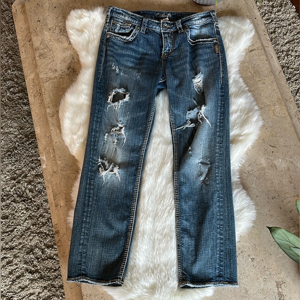 Silver “Sam” Distressed Blue Jeans